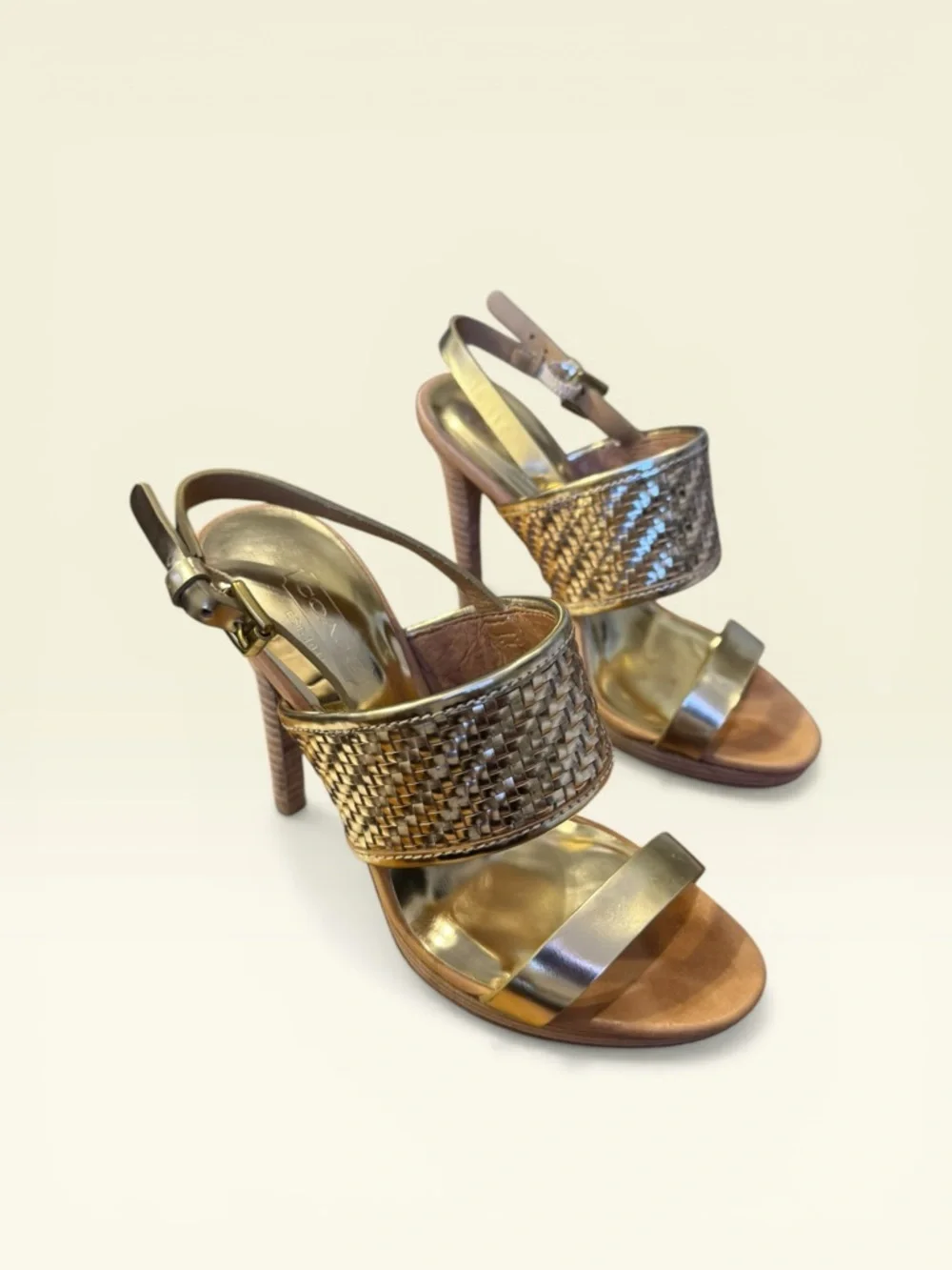 Coach Steffi Gold Open Toe Slingbag Heels - Picture 4 of 8
